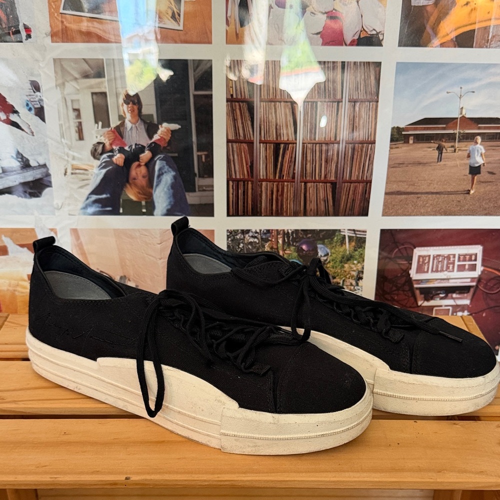 Y-3 Black Low-Top Canvas Sneakers with White Platform Sole